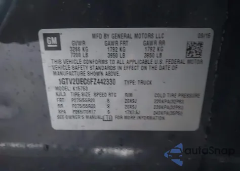 2015 GMC Sierra 1500 Sle из США, поврежденный, VIN 1GTV2UEC6FZ442330